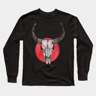 Cow Skull In Red Circle Long Sleeve T-Shirt